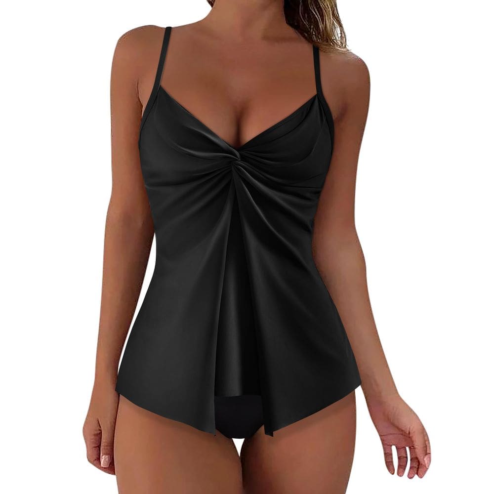 Roupa de banho feminina SUUKSESS Tummy Control Halter Push Up Flowy Knot Front, roupa de banho modesta de 2 peças (preta, M)