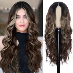 Peruca NAYOO Long Brown Mista Loira Ondulada 66cm para mulheres