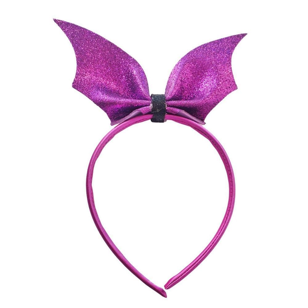 Arco tiara morceguinha Roxa com glitter para Fantasia