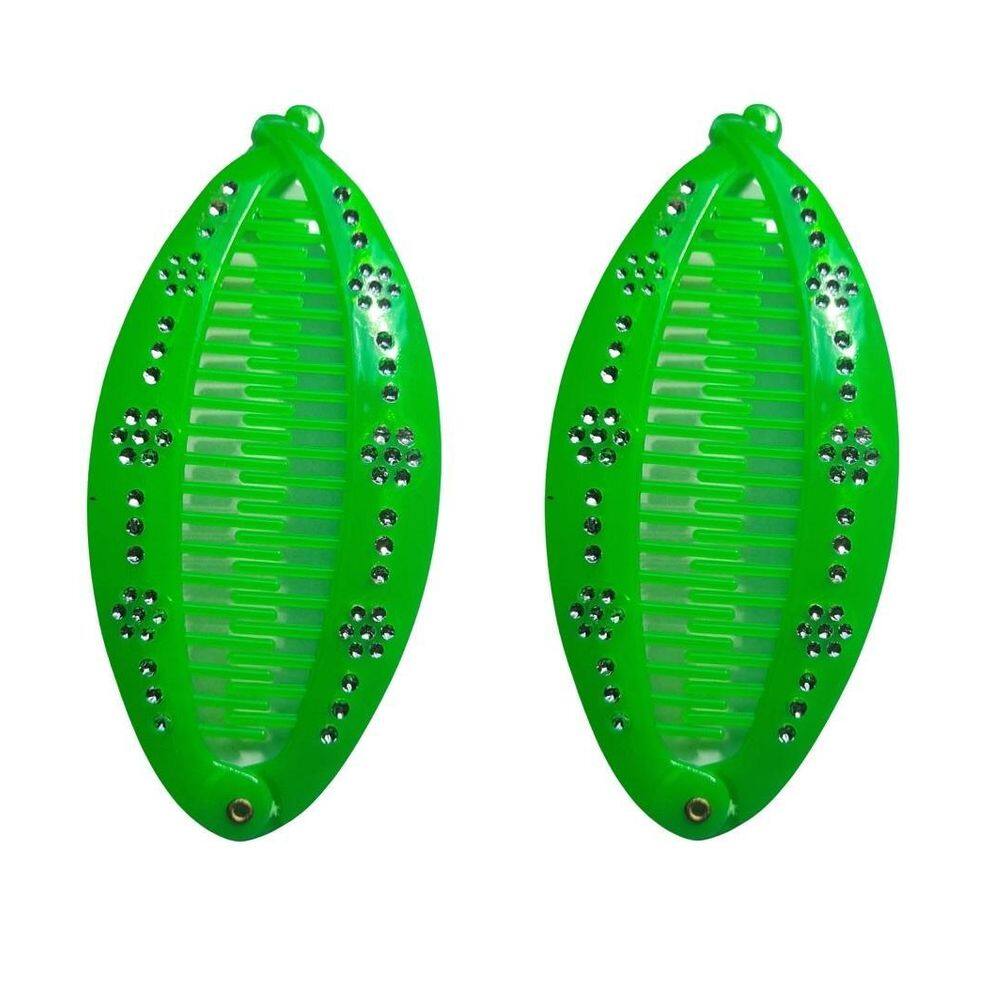 Kit 2 Presilhas Banana Verde Com Strass Feminina Com Pente