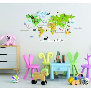 Adesivo De Parede Mapa Mundi Infantil Safari Atlas Baby