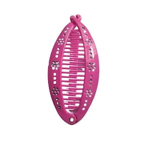 Presilha De Cabelo Rosa Estilo Banana Pente Com Strass
