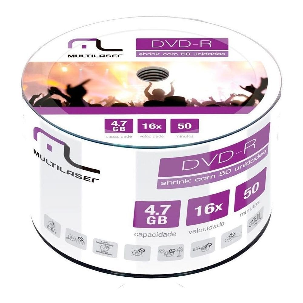Kit 50 Midia Dvd R Com Logo Virgem Shrink Dv060 Multilaser