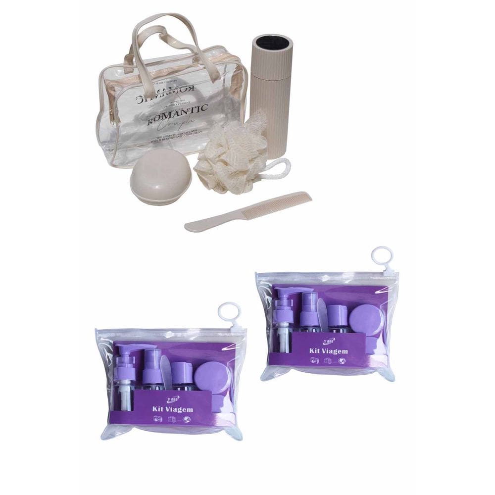 Kit Viagem Saboneteira Porta Escova Necessaire e 10 Frascos