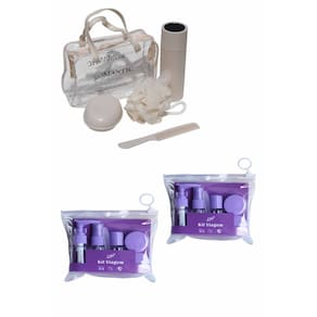 Kit Viagem Saboneteira Porta Escova Necessaire e 10 Frascos
