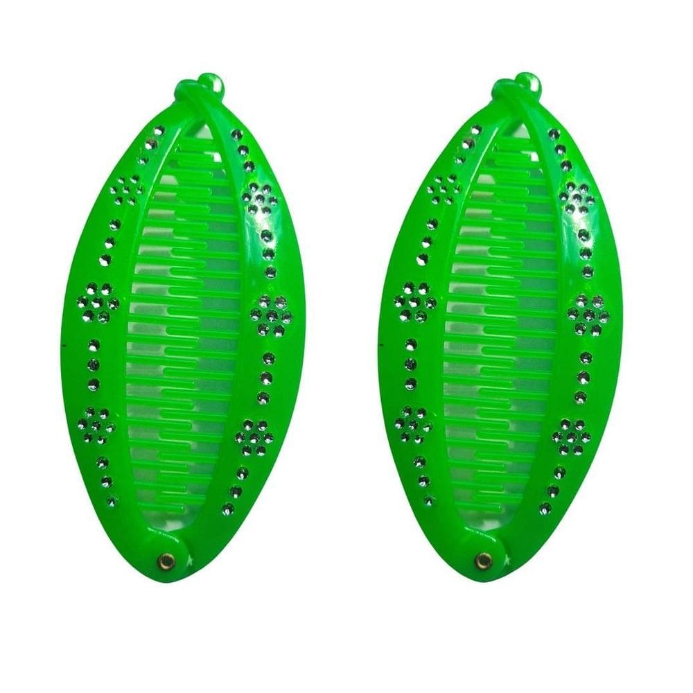 Kit 2 Presilhas Banana Verde Com Strass Feminina Com Pente