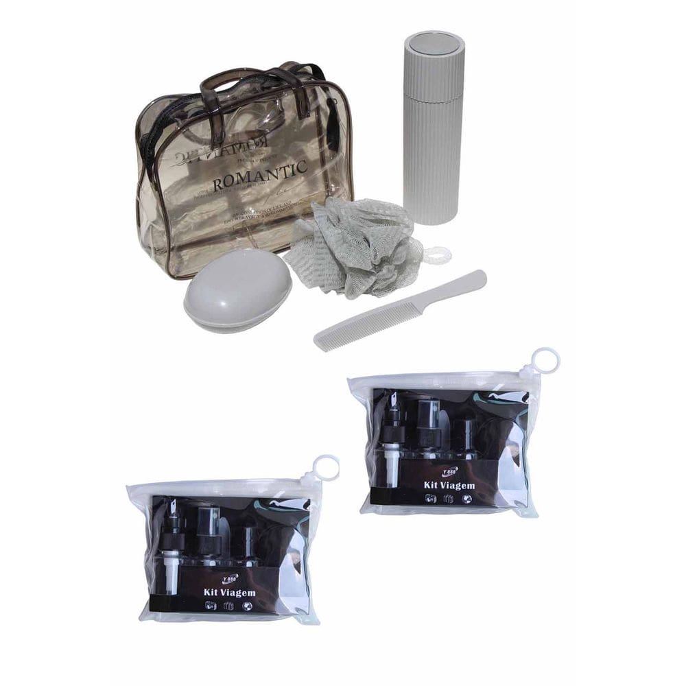 Kit Viagem C/ 10 Frascos Saboneteira Porta Escova Necessaire