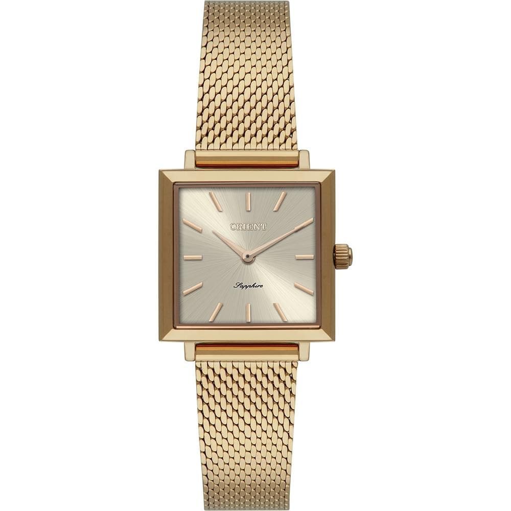 Relógio Orient Feminino Ref: Lgss0068 C1kx Retangular Mesh Dourado