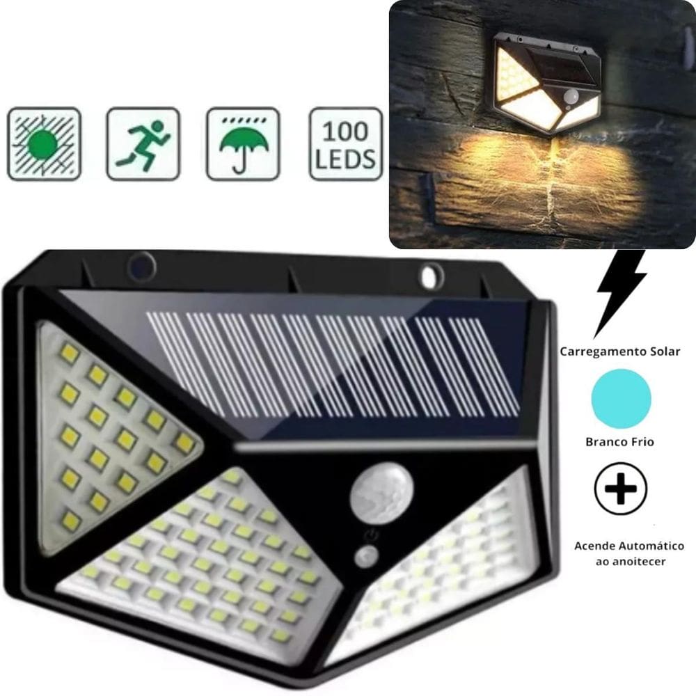 Luz Solar Externa Com Sensor De Presença Carrega Com Sol
