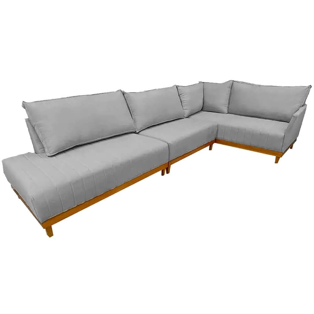 Sofá de Canto Eros em Linho 7 Lugares Com Chaise Luxury Cor Cinza