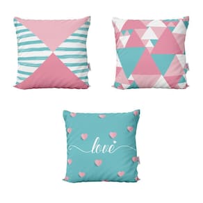 Almofadas Decorativas Rosa E Azul Love Geometricas 40X40