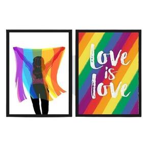 Kit 2 Quadros Lgbt Love Is Love 24X18Cm Com Vidro - Preta