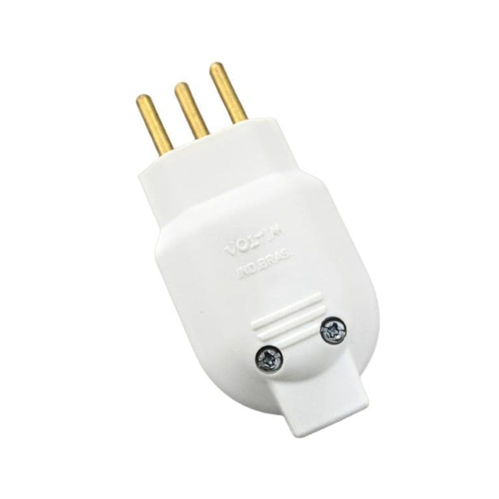 Plugue Macho Reforçado 2P + Terra 10A - Branco Kit 05 unid