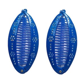 2 Presilhas De Cabelo Azul Estilo Banana Pente Com Strass