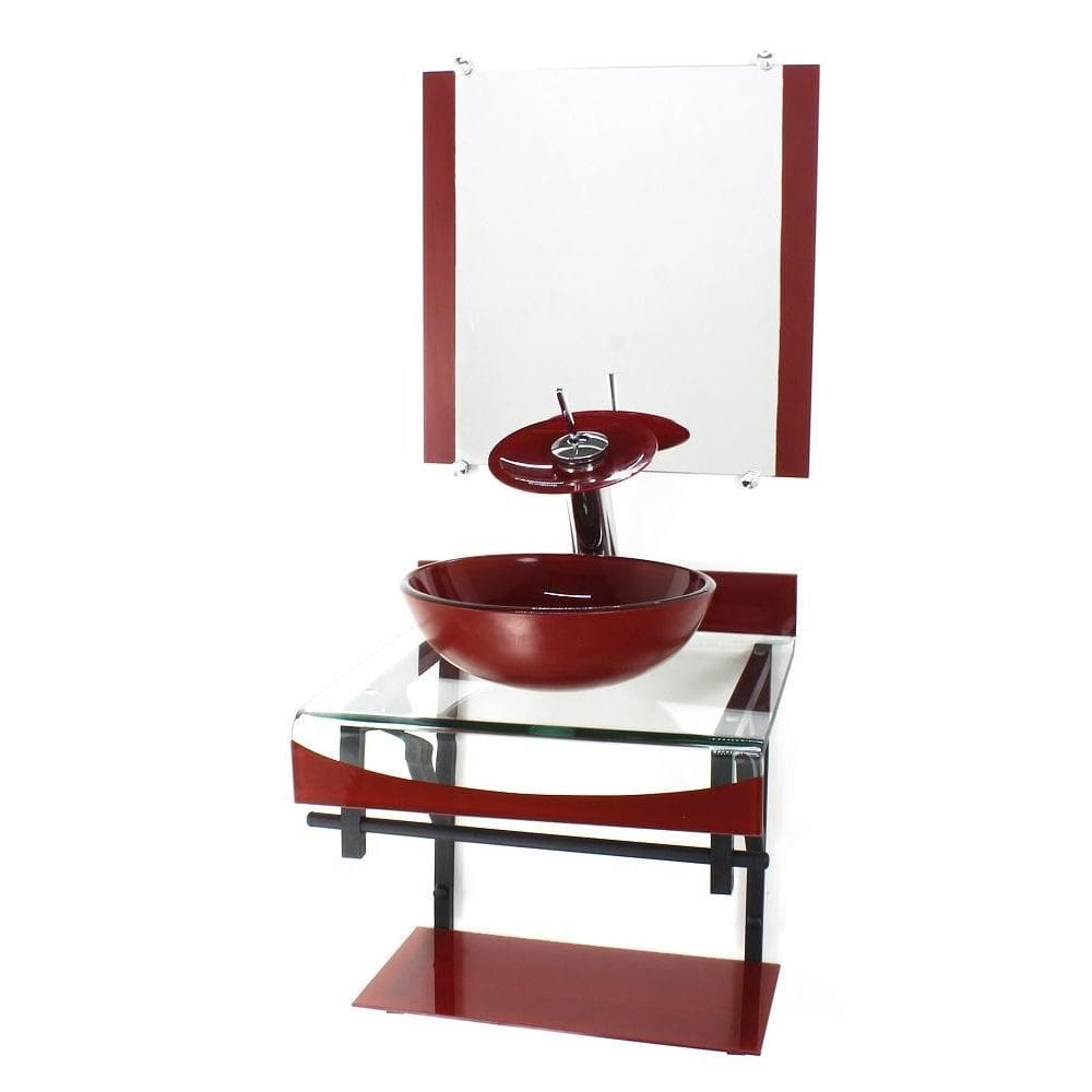 Gabinete Vidro 40Cm Banheiro Curvado Duplo Pp Cuba Redonda