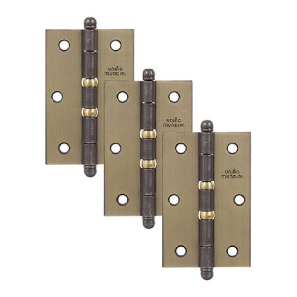 Dobradiça Aço União Mundial 3 1/2`` x 2 5/16`` 2 Anéis 3Pçs