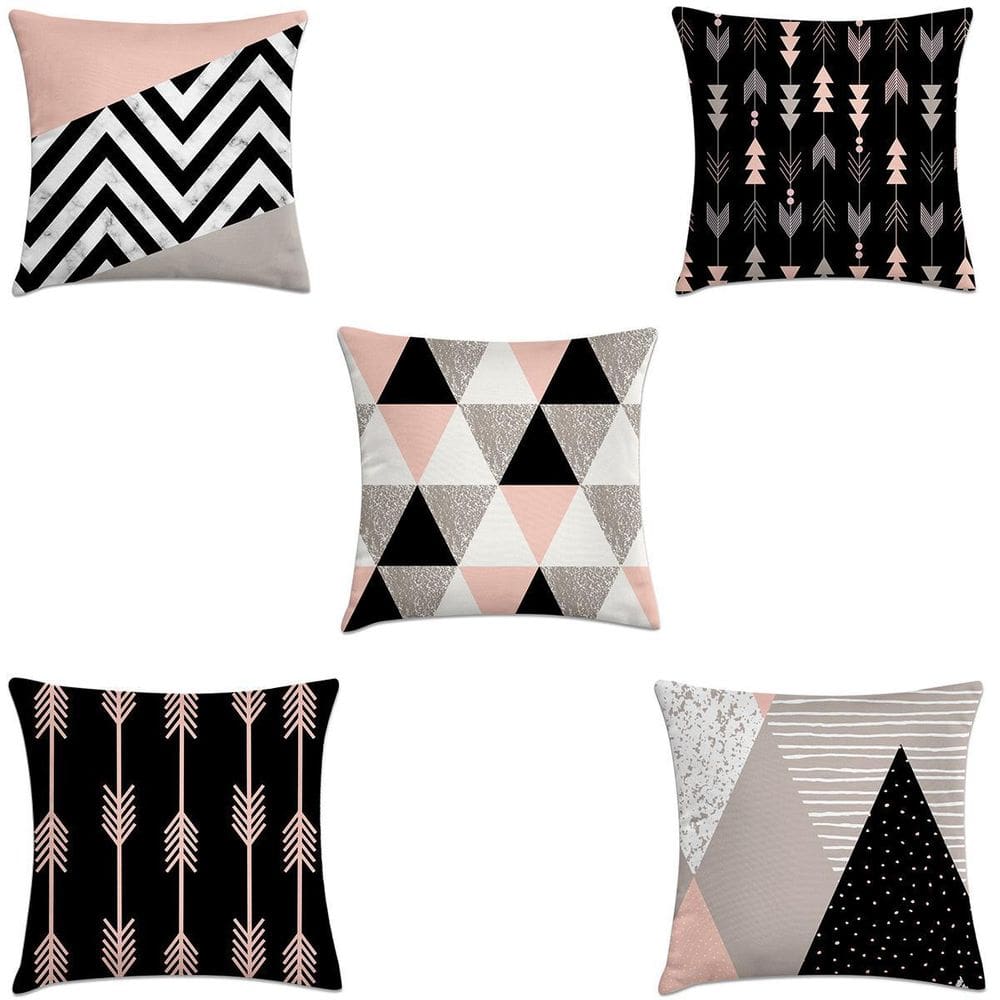Kit 5 Capas De Almofadas Escandinava Rosa E Preto 40X40
