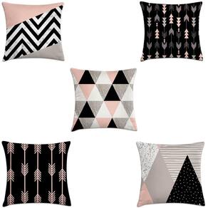 Kit 5 Capas De Almofadas Escandinava Rosa E Preto 40X40