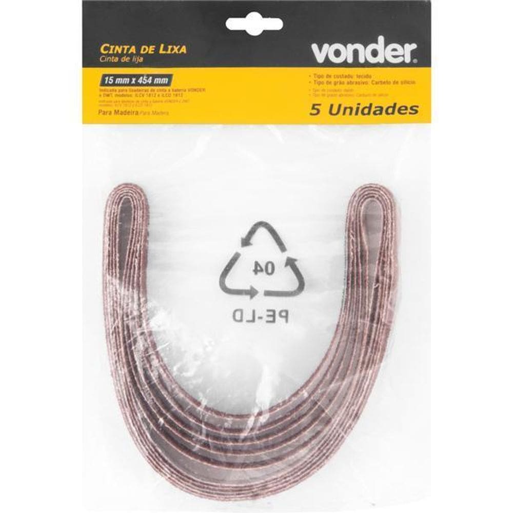 Cinta Lixa 15X454Mm G80 Com 05 Peças - Vonder