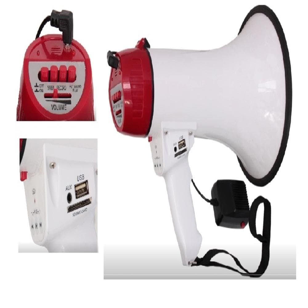 Megafone Recarregavel Profissional Com Microfone Sirene Usb Sd Gravador Led 30W Mp3