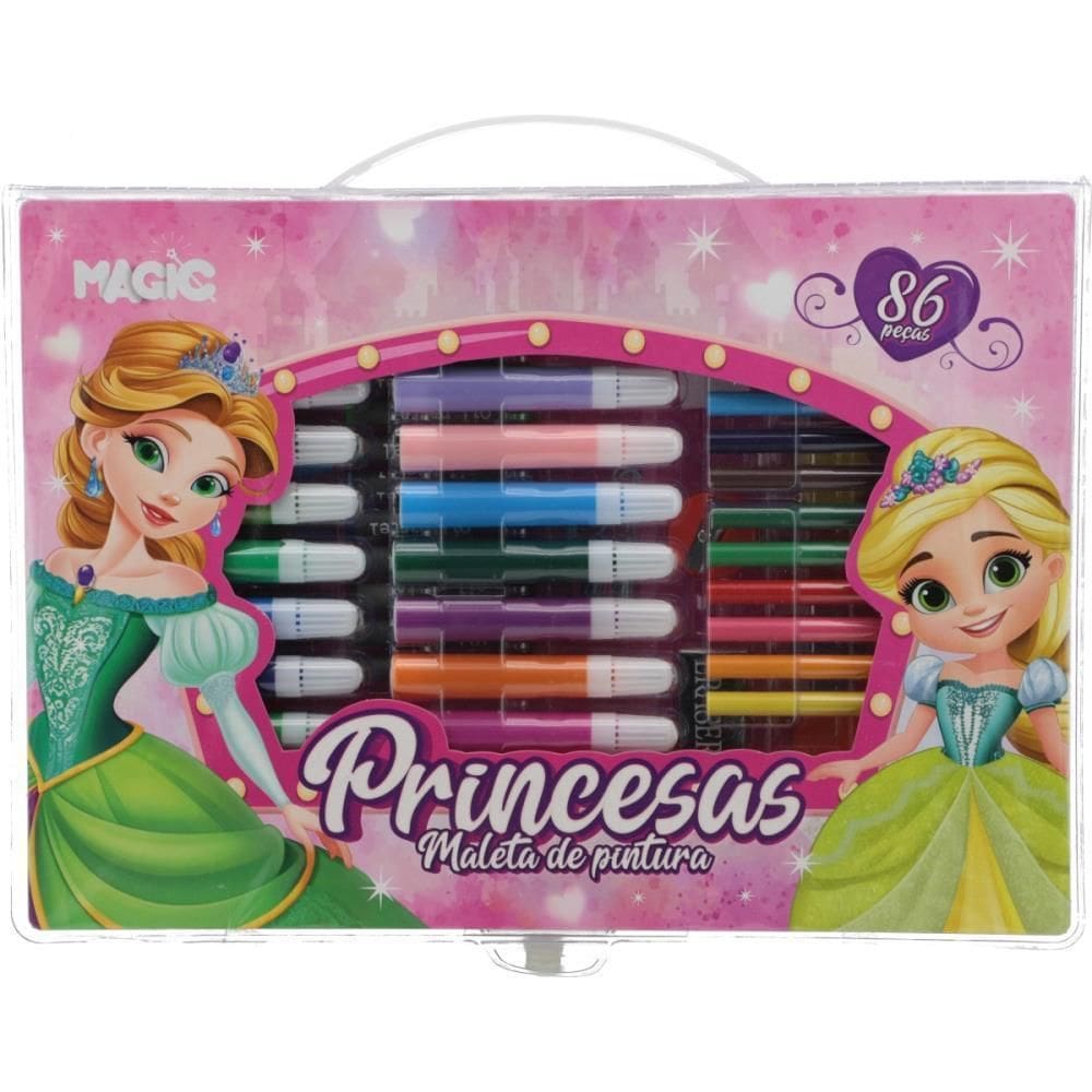 Maleta Para Pintura Princesas 86 Peças 30X21Cm - Magic Kids