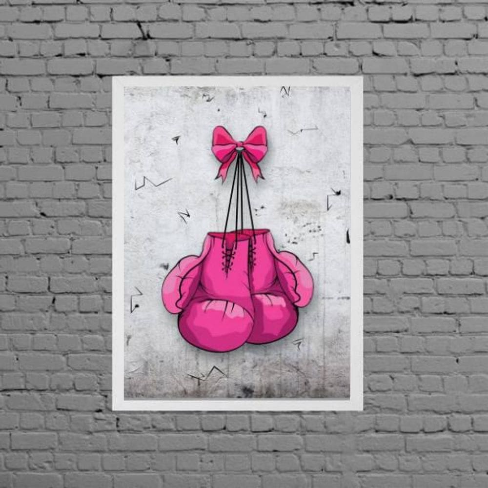 Quadro Decorativo Luva de Boxe Rosa 45x34cm Madeira Branca