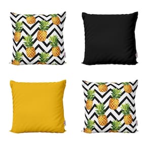 Almofadas Abacaxi Decorativas Preto/Amarelo Sofá 40X40Cm