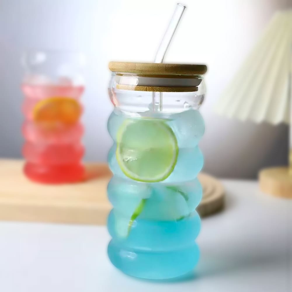Copo De Vidro Criativo Com Canudo Tampa Em Bambu Hermético Para Drinks