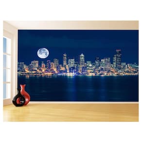 Papel De Parede 3D Cidade Prédios Noite Luz Lua 3,5M Ncd381