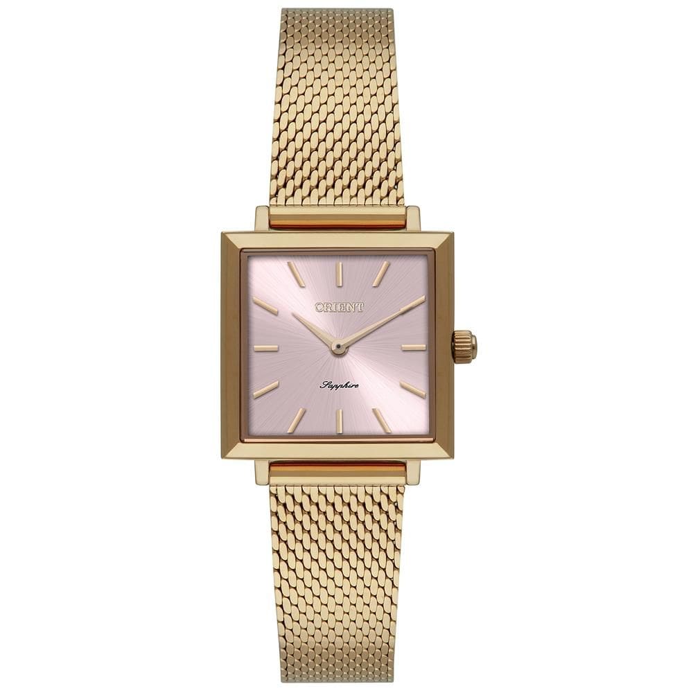 Relógio Orient Feminino Ref: Lgss0068 R1kx Retangular Mesh Dourado