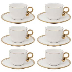 Conjunto de 6 Xícaras de Café com Pires de Porcelana Egg 90ml - Wolff
