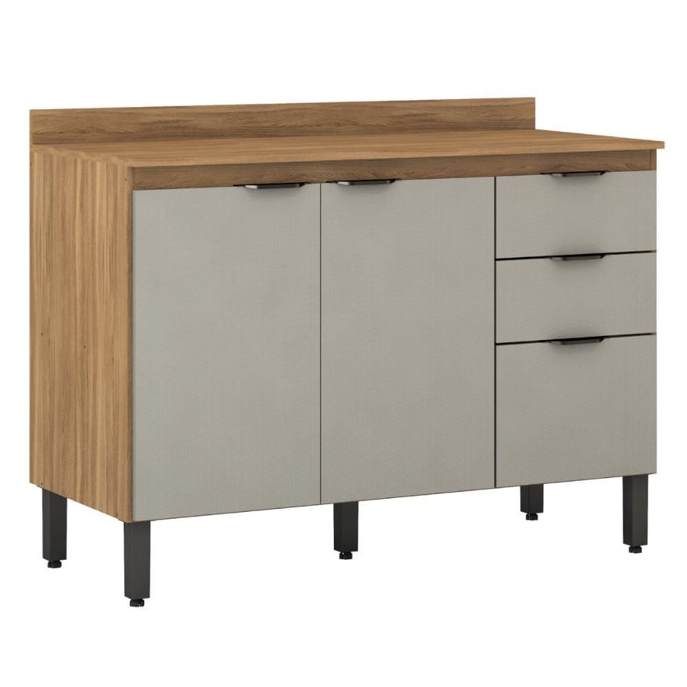 Balcão Cozinha Firenze com Tampo 120cm e 3 Portas 2 Gavetas