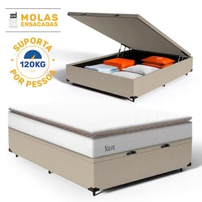 Cama Box Baú com Colchão de Molas Ensacadas Pillow Top Neve Casal 138cm
