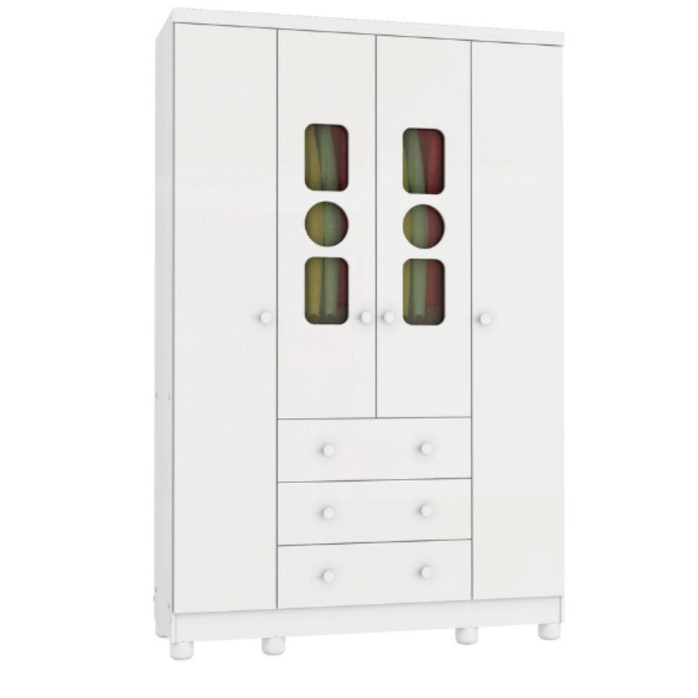 Guarda Roupa Infantil Peroba Tedy 4 Portas  3 Gavetas Branco