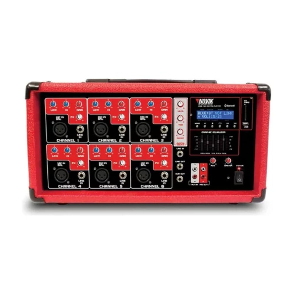 Mixer Amplificado Mesa de Som Novik NVK-6400BT 6 Canais USB Bluetooth