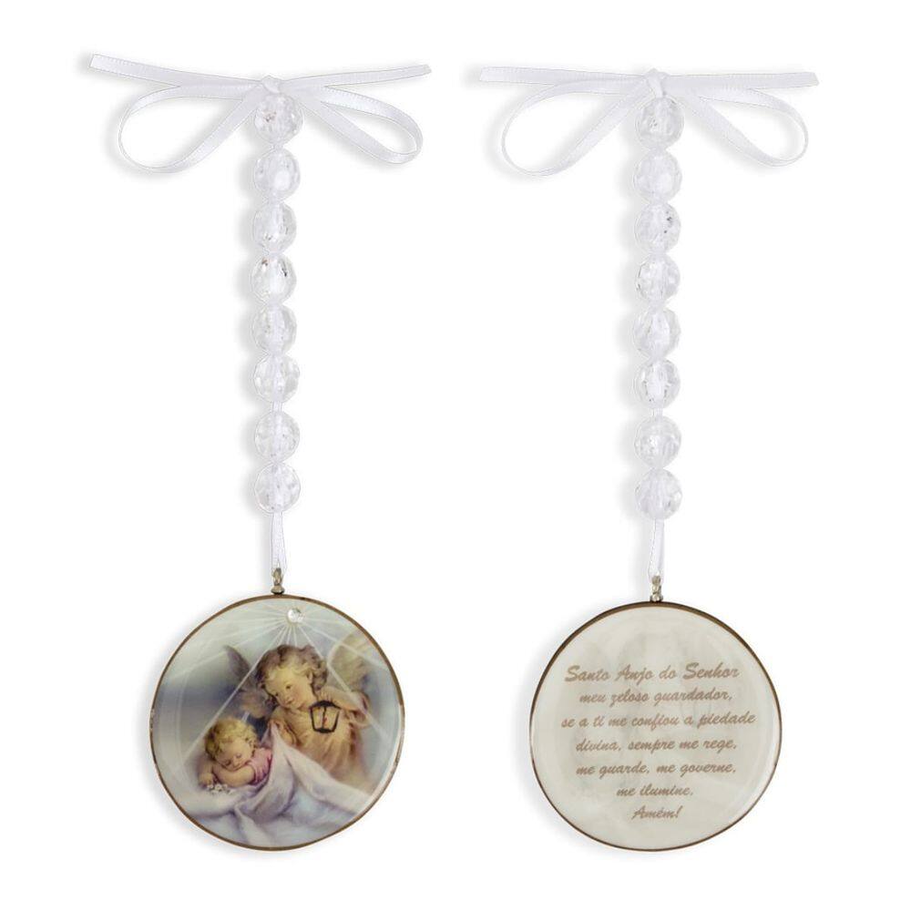 Medalhão Santo Anjo do Senhor para Berço Bebê Branco- Hug