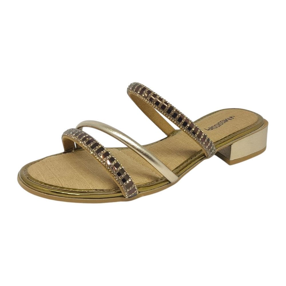 Tamanco Feminino Salto Baixo Metalizado Brilho Mississipi