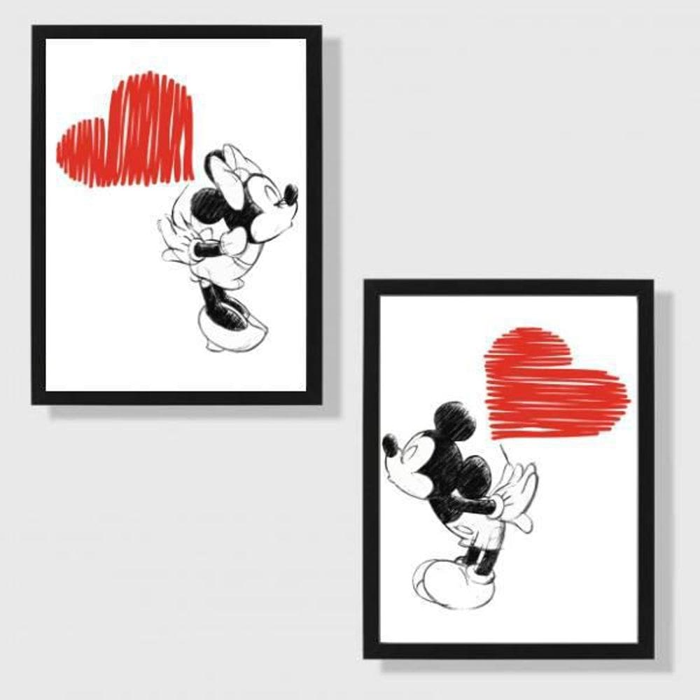 Kit 2 Quadros Casal Mickey E Minnie 24X18Cm