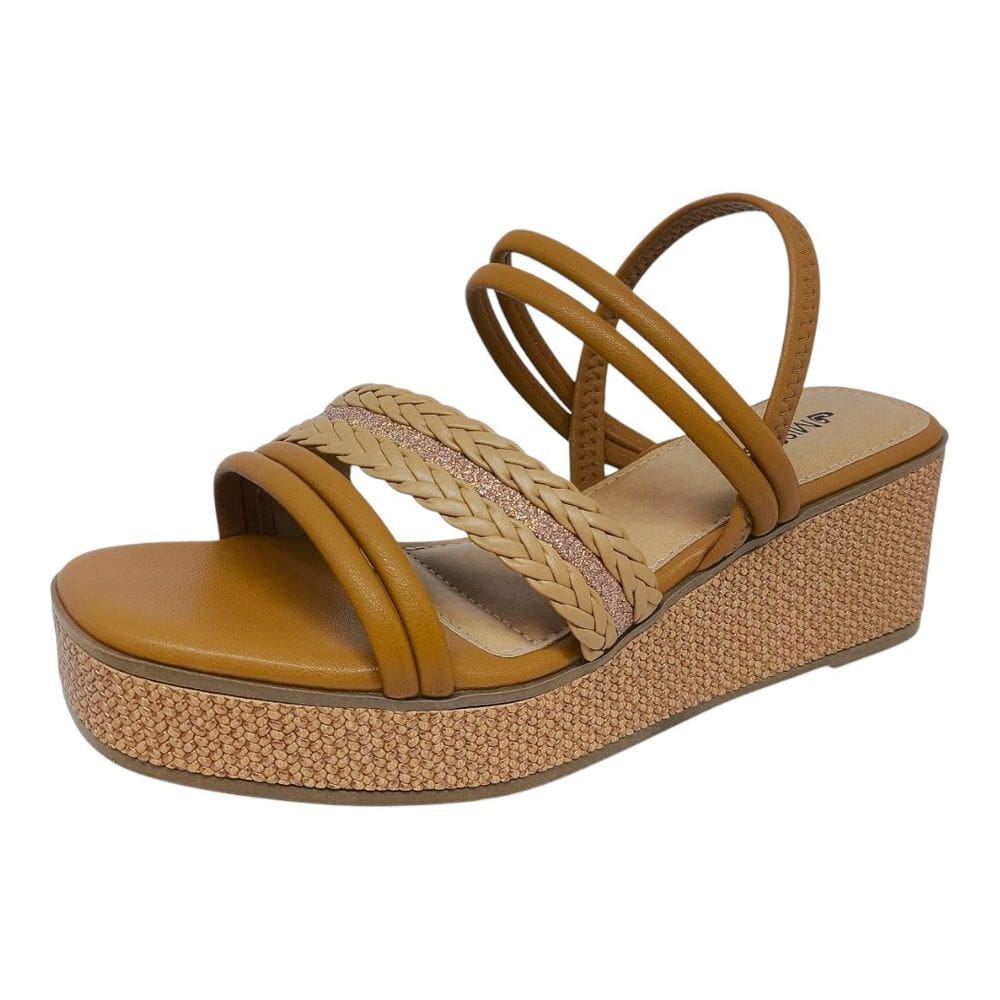 Sandália Feminina Anabela Média Tramada Estilo Mississipi