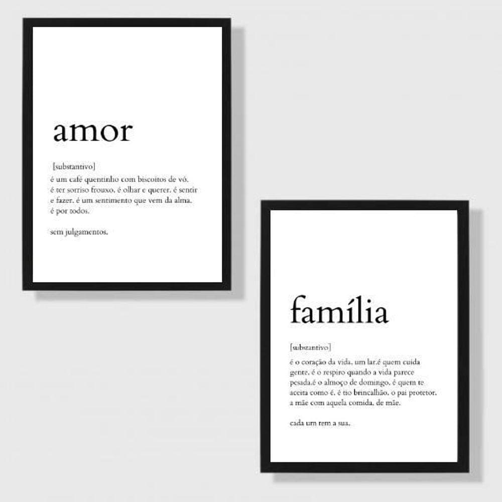 Kit 2 Quadros Definição Amor E Família 33X24Cm - Com Vidro