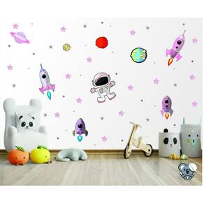 Adesivo De Parede Infantil Astronauta Galaxia E Foguetes