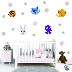 Adesivo De Parede Infantil Bichinhos E Estrelas