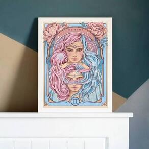 Quadro Vintage Signo Gêmeos 24X18Cm - Com Vidro