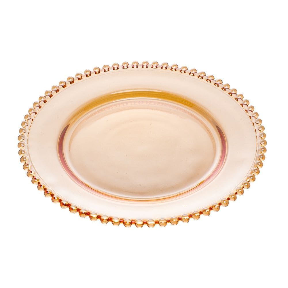 Prato Raso de Cristal Pearl Bolinha Âmbar 28cm Wolff