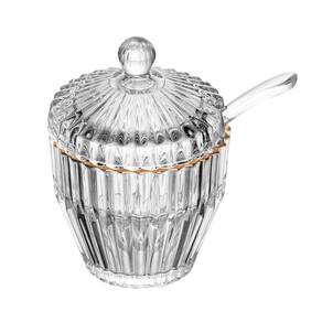 Açucareiro de Cristal Canelado Imperatriz C/Fio Dourado C/Colher 150g Wolff