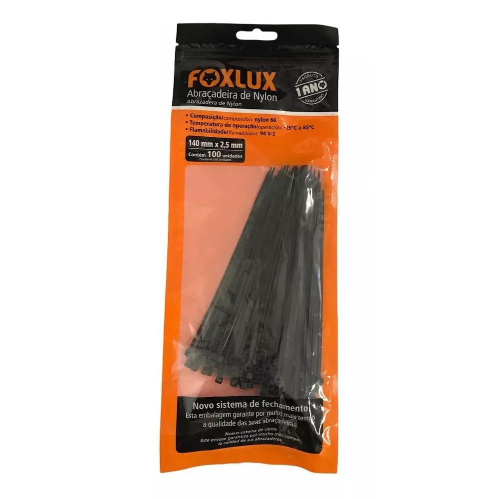 Abraçadeiras de Nylon 140 x 2.5 mm 100 Unidades Preto Foxlux