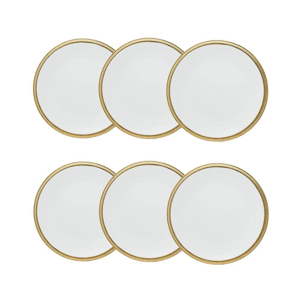 Cj 6 Pratos Rasos de Porcelana Paddy Branco/Dourado 27cm Wolff