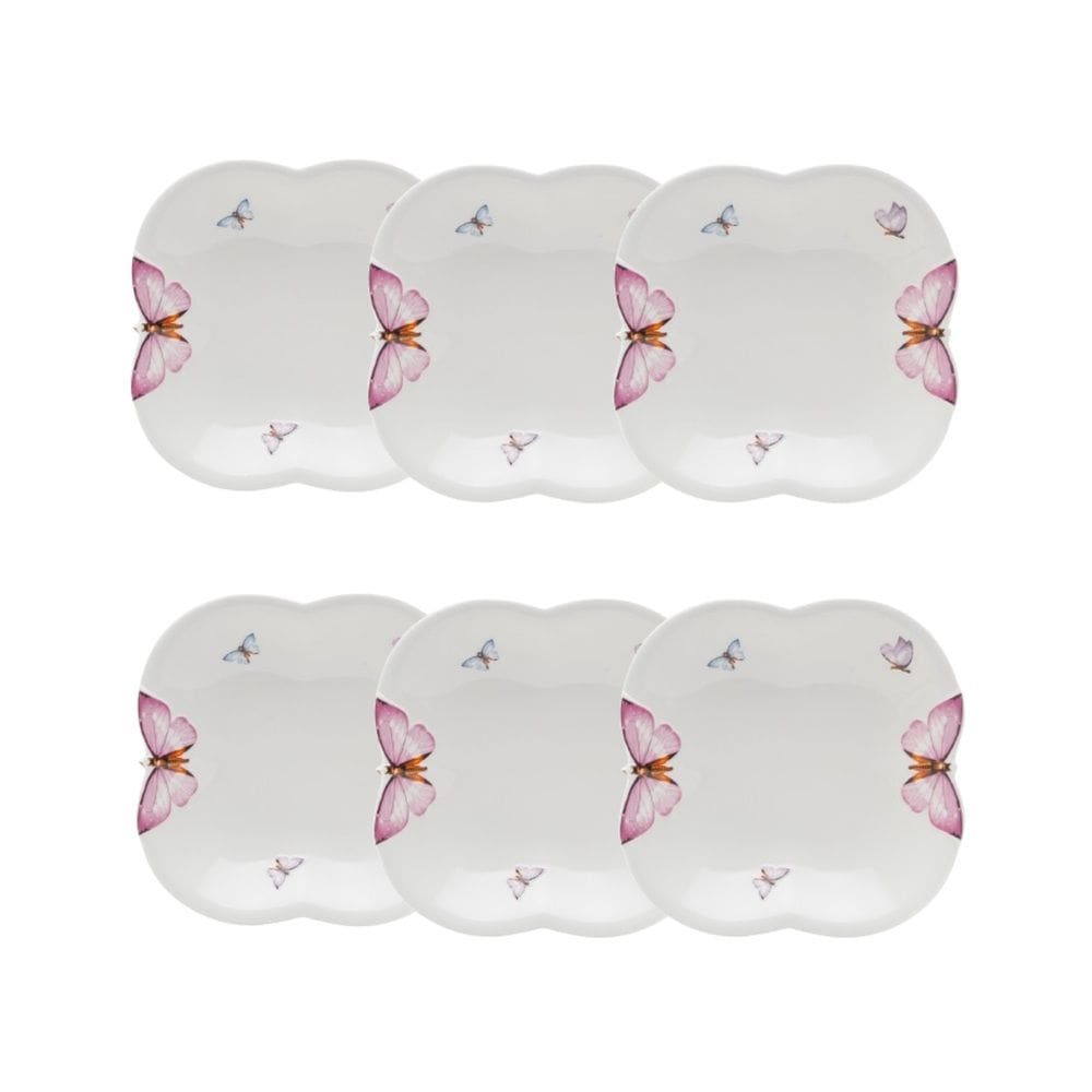 Cj 6 Pratos Fundos de Porcelana Branca Borboletas 19cm Wolff