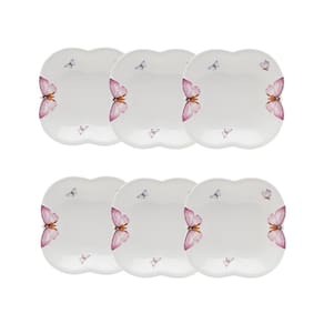 Cj 6 Pratos Fundos de Porcelana Branca Borboletas 19cm Wolff
