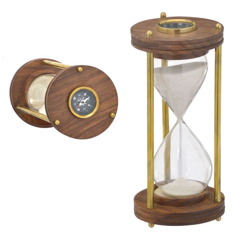 Ampulheta Madeira Decorativa Com Bússola 20 X 9 X 9 Cm - 401-031